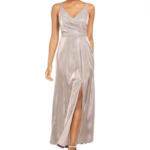 Morgan & Co. Silver Gold Champagne Sparkling Glitter Evening Gown